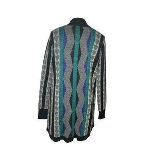 JACK Open Front Long Cardigan Sweater Geometric Stripe Duster Size S